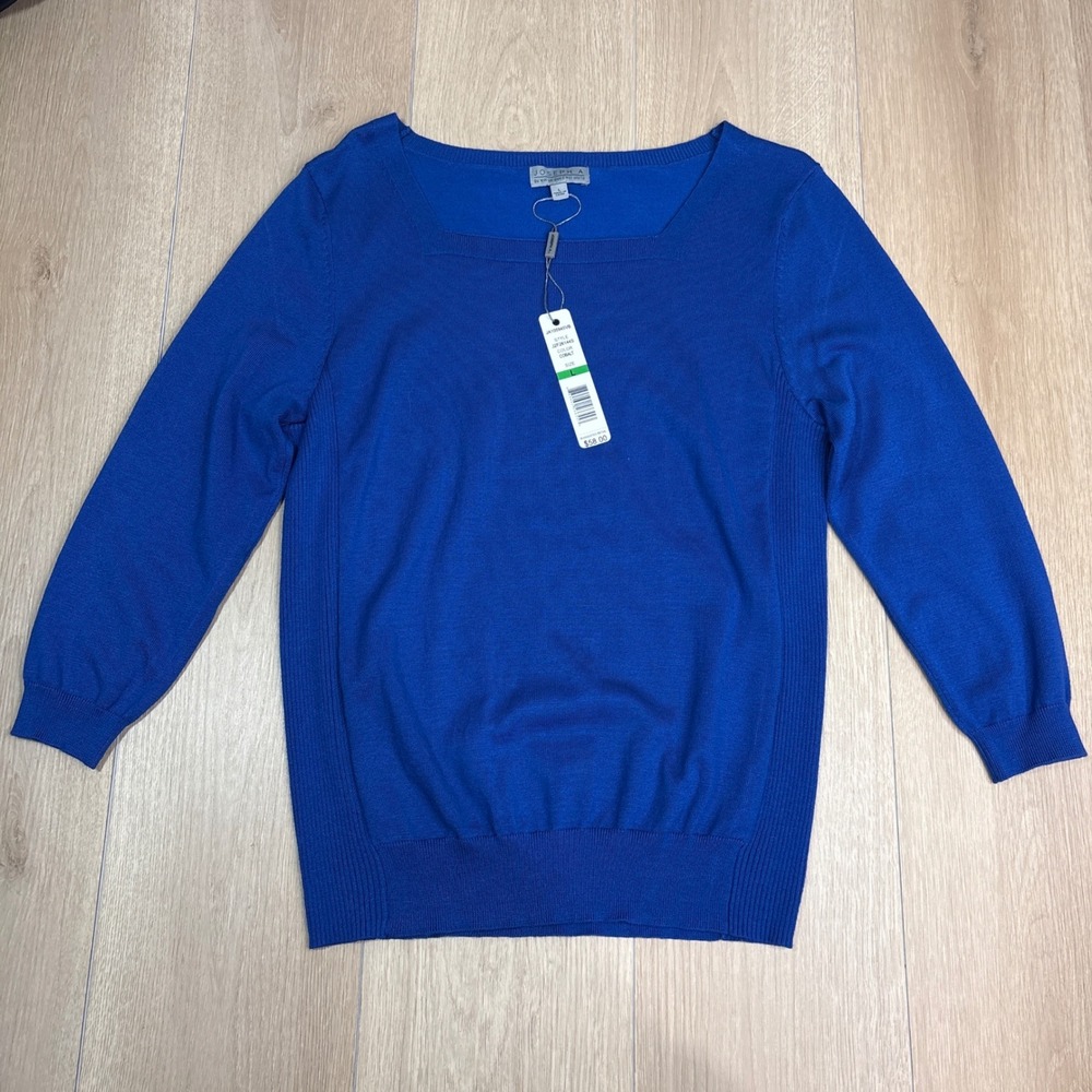 Joseph A Cobalt Blue Square Neck Silk Sweater 3/4 Sleeve Qu'est-ce que c'est